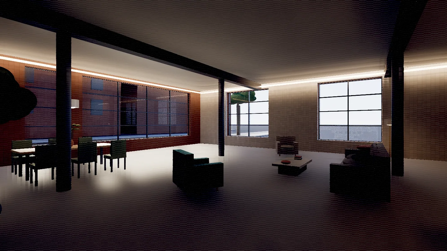 The living space at Oldgate Works with steel windows and cast columns