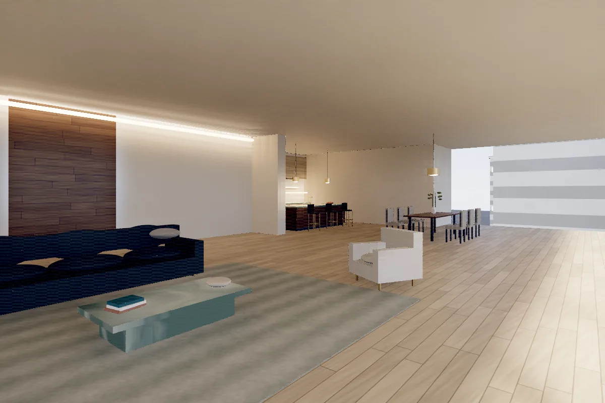 The living room of Apartment 9 at Rivergate, looking towards the kitchen