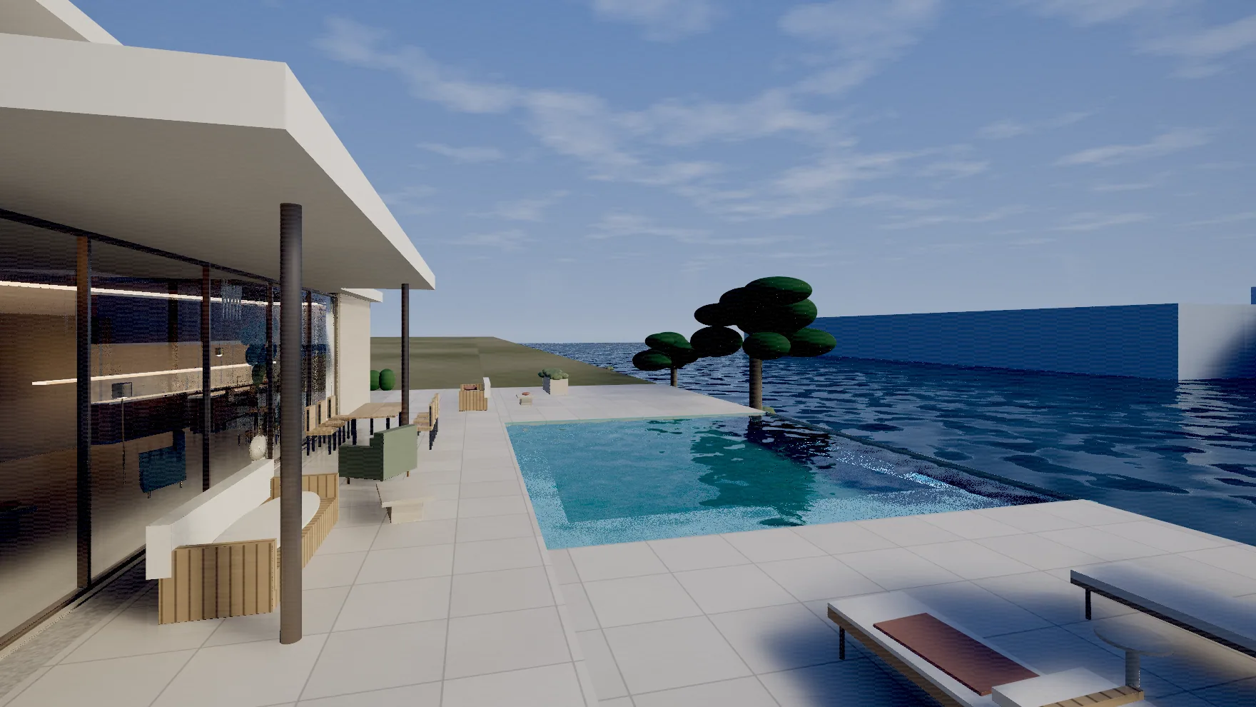 Villa Verdana seen across its infinity pool with the sea beyond