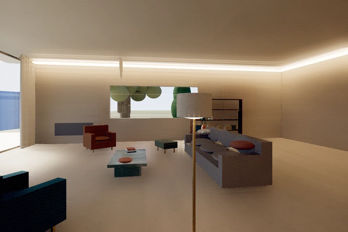 A living room photographed with careful light and restrained styling